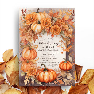 Invitación Floral Calabaza Cosecha Acuarela Acción de Gracias