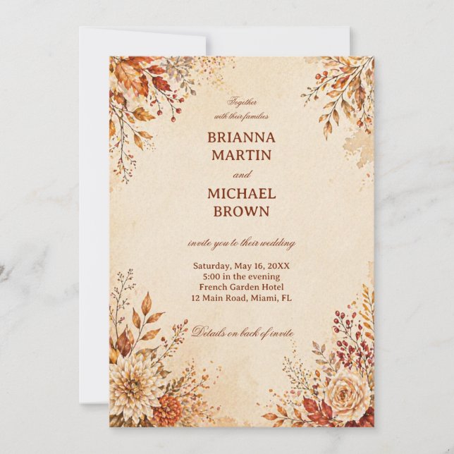 Invitación Floral Cálido de Otoño (Anverso)