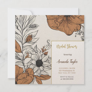 Invitación Floral caligrafía Minimalista ducha de novia