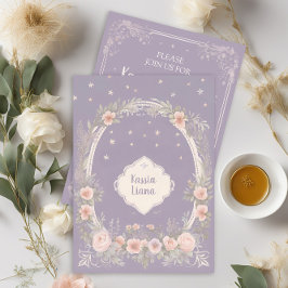 Invitación floral caprichosa de morado y rosa rubo