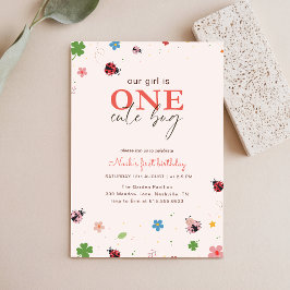 Invitación Floral Caprichosa Un Insecto Lindo Mariquita Cumpl