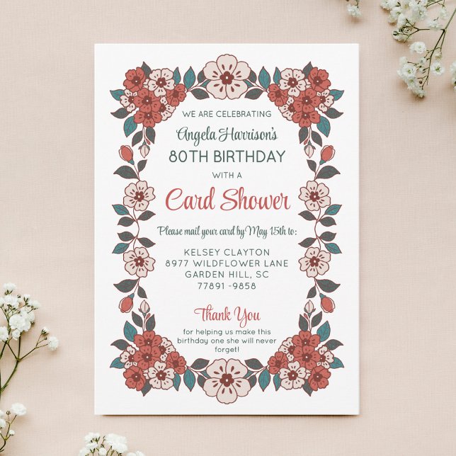 Invitación Floral Card Shower 80th Birthday Invitation (Subido por el creador)