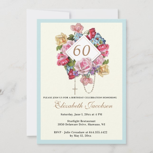Invitación Floral católica de cumpleaños religiosa (Anverso)