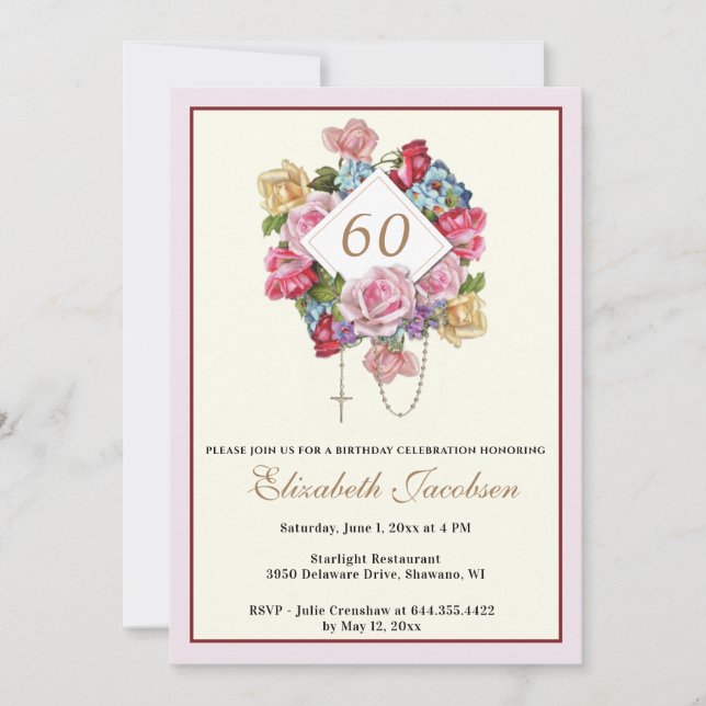 Invitación Floral católica de cumpleaños religiosa (Anverso)