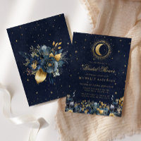 Floral Celestial Blue Stars Moon Bridal Shower