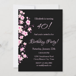 Invitación Floral Cerezos en flor Flores Pink Black Birday