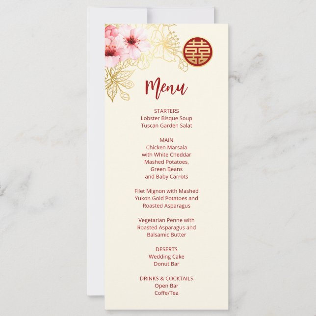 Invitación Floral Cherry Blossom Boda chino (Anverso)