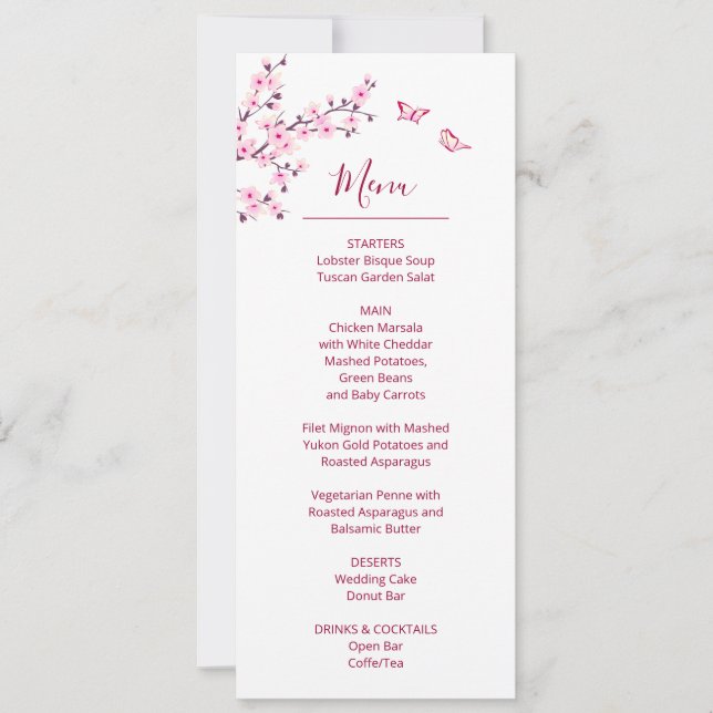 Invitación Floral Cherry Blossom Pink White Wedding    (Anverso)
