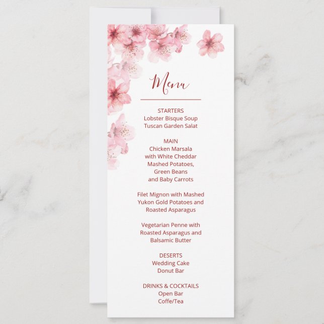 Invitación Floral Cherry Blossom Pink White Wedding    (Anverso)