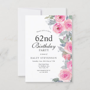 Invitación Floral Chic Femenino Acuarela Rosa Cumpleaños 62