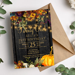Invitación Floral chic otoñal oxidado cumpleaños veintiuno