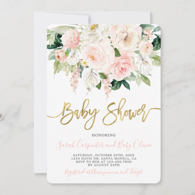 Invitación floral Chica Anthurium Baby Shower (Anverso)