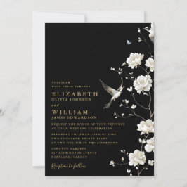 Invitación Floral Chinoiserie Black Gold Todo En Un Boda