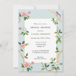 Invitación Floral Chinoiserie Blue Bridal Shower