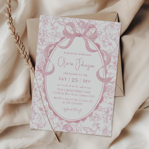 Invitación Floral Chinoiserie rosa de color negro ducha de no