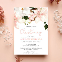 Invitación Floral Christening lilies color rosa blanco verde