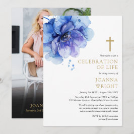 Invitación Floral Christian Celebration Of Life Funeral Photo