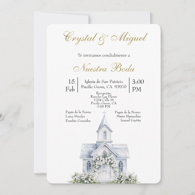 Invitación Floral Church Spanish wedding   (Anverso)