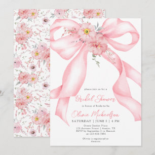 Invitación Floral Cinta rosa Boho Coquette Bridal Shower