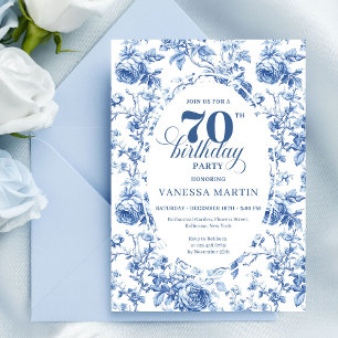 Invitación floral clásica azul marino para 70 cump