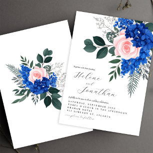 Invitación Floral Cobalto azul Jardín rosa Elegante Boda