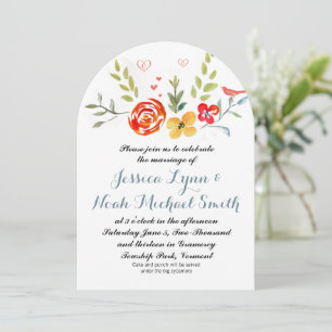 Invitación Floral color de agua amarillo Coral Azure Azul Bod