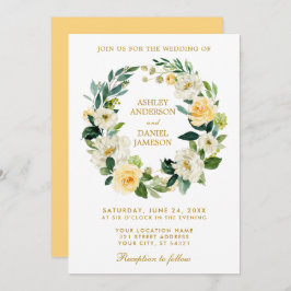 Invitación Floral color de agua amarillo dorado verde Boda de