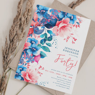 Invitación Floral color de agua brillante 40 cumpleaños