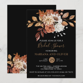 Invitación Floral color de agua de otoño negro oscuro ducha d