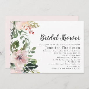 Invitación Floral color de agua de Rubor y ducha de novia ver