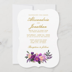 Invitación Floral color de agua morado ultravioleta Boda BR