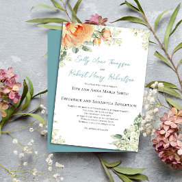 Invitación Floral color de agua Peach Elegante Boda Azul