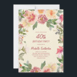 Invitación Floral color de agua rosa 40 cumpleaños<br><div class="desc">Elegante color rosa rosa y melocotón,  floral,  invitación a la fiesta de cumpleaños número 40 de las mujeres con hojas verdes. El texto es completamente personalizable,  por lo que esta tarjeta se puede cambiar por cualquier edad.</div>