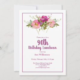 Invitación Floral color de agua rosa 90 cumpleaños