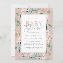 Invitación Floral color de agua rosa Baby Shower