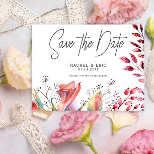 Invitación Floral color de agua rosa de Rubor Guardar la tarj