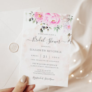Invitación Floral color de agua rosa Peony Elegante ducha de 