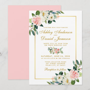 Invitación Floral color de agua rosa Rubor blanco Boda de oro