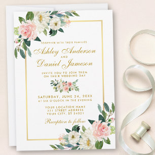 Invitación Floral color de agua rosa Rubor blanco Boda dorado