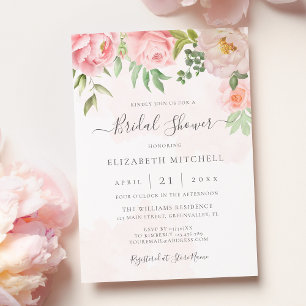 Invitación Floral color de agua rosa Rubor Peony Shower