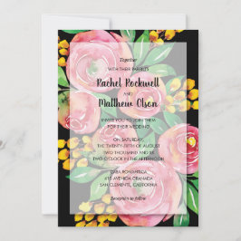 Invitación Floral color de agua rosa sobre Boda negro