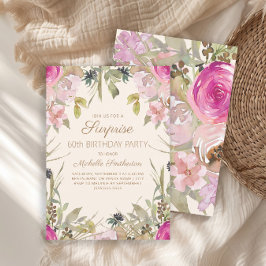 Invitación Floral color de agua rosa Sorpresa 60 cumpleaños