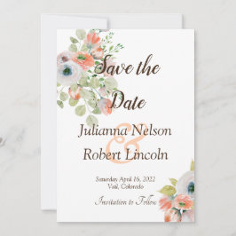 Invitación Floral color de agua rosa y azul salva la fecha de