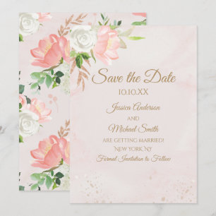 Invitación Floral color de agua rosa y dorada de Bush salva l