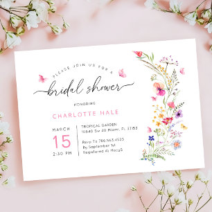 Invitación Floral color de agua rosada ducha de novia