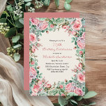 Invitación Floral color de agua verde de menta rosa 75º cumpl<br><div class="desc">Elegante color de agua rosa y verde menta floral otoño/otoño invitan a las mujeres a la fiesta de cumpleaños. Esta invitación está diseñada para un cumpleaños número 75, pero puede ser personalizada para cualquier persona de cualquier edad. Comuníquese conmigo para obtener ayuda con sus personalizaciones o para solicitar productos adicionales...</div>