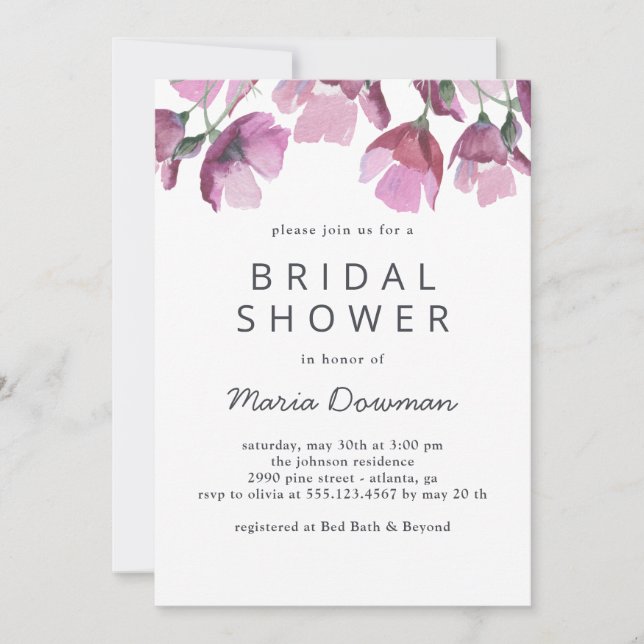 Invitación Floral color de agua violeta (Anverso)