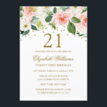 Invitación Floral color dorado rosa 21 cumpleaños<br><div class="desc">Invitaciones florales de bonito más modernas en la Pequeña Tienda Bayleigh!</div>
