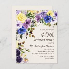 Invitación Floral color morado amarillo 40 cumpleaños