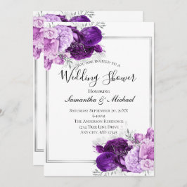 Invitación Floral color Plata Púrpura Elegante Ducha De Boda 